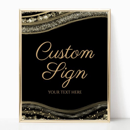Poster Elegant Black Gold Agate Custom Text Sign