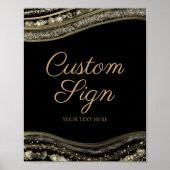 Poster Elegant Black Gold Agate Custom Text Sign (Devant)