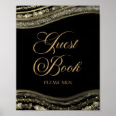 Poster Elegant Black Gold Agate Guest Book Sign (Devant)