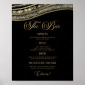 Poster Elegant Black Gold Agate Party Bar Menu Sign (Devant)