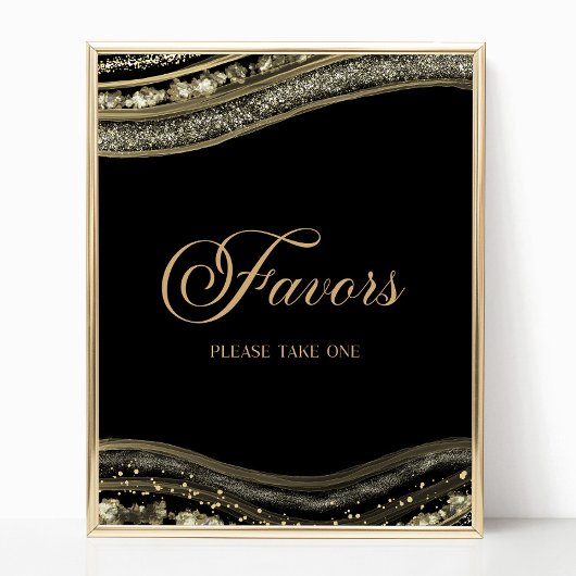 Poster Elegant Black Gold Agate Party Favors Sign