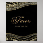 Poster Elegant Black Gold Agate Party Favors Sign (Devant)