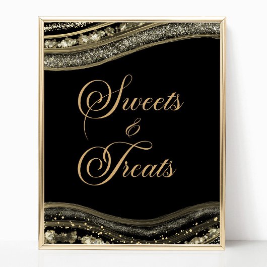 Poster Elegant Black Gold Agate Sweets and Treats Sign