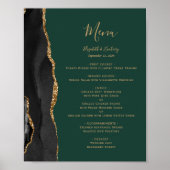 Poster Elégant Black Gold Green Mariage Menu Table (Devant)