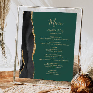 Poster Elégant Black Gold Green Mariage Menu Table
