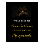 Poster Elégant Black & Gold Masquerade d'anniversaire Bie (Devant)