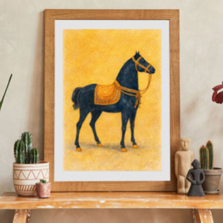 Poster Elegant Black Horse with Golden Harness Art