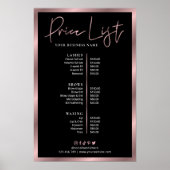 Poster Elégant Black & Rose Gold Services de tarification (Devant)