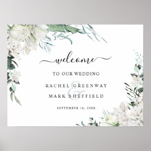Poster Elégant Blanc Floral Mariage Bienvenue