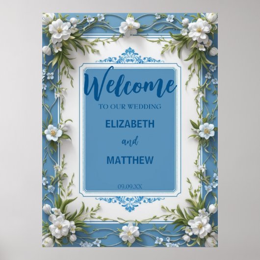 Poster Elégant blanc Hydrangea fleur Mariage rustique (Devant)