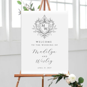 Poster Élégant Blason de Monogramme Vintage Bienvenue de