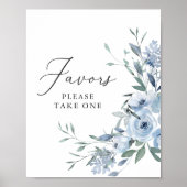 Poster Élégant bleu bleu bleu floral Faveurs de mariage S (Devant)