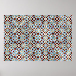 Poster Elégant bleu Brown Mosaic Motif Kaleidoscope