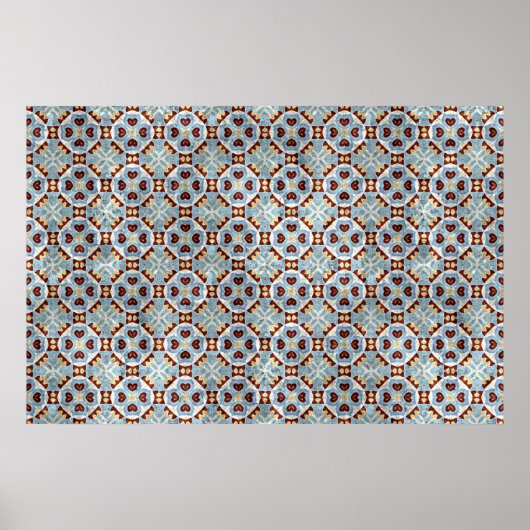Poster Elégant bleu Brown Mosaic Motif Kaleidoscope (Devant)