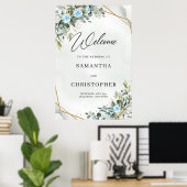 Poster Elégant bleu clair fleurs eucalyptus bienvenue (Bureau à domicile)