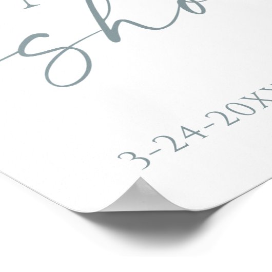 Poster Elégant bleu Dusty baby shower à fleurs (Coin)