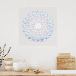 Poster Elégant bleu floral Lotus Mandala