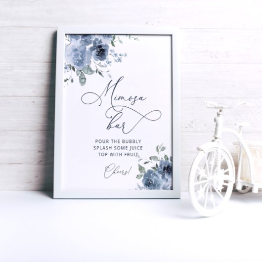 Poster Elégant bleu Floral Mimosa Bar