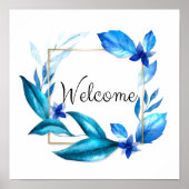 Poster Elégant bleu floral "Welcome" aquarelle Art (Devant)