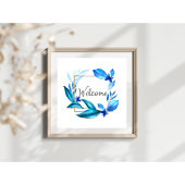 Poster Elégant bleu floral "Welcome" aquarelle Art