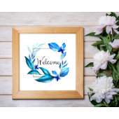 Poster Elégant bleu floral "Welcome" aquarelle Art