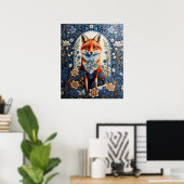 Poster Elégant bleu Floral William Morris Inspiré Fox (Bureau à domicile)