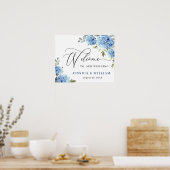 Poster Elégant bleu Hydrangea Eucalyptus Mariage Bienvenu (Cuisine)