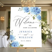Poster Elégant bleu Hydrangea Eucalyptus Mariage Bienvenu