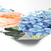 Poster Élégant bleu Hydrangea rose Rose Mariage (Coin)