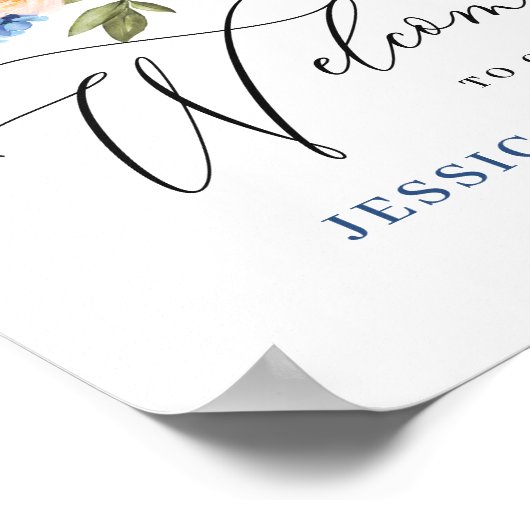 Poster Élégant bleu Hydrangea rose Rose Mariage (Coin)