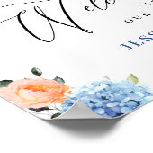 Poster Élégant bleu Hydrangea rose Rose Mariage (Coin)
