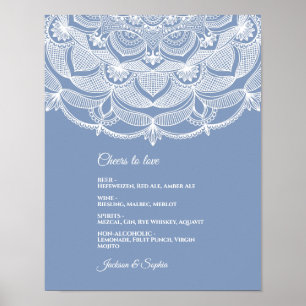 Poster Elégant bleu poussiéreux en dentelle blanche class