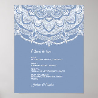 Poster Elégant bleu poussiéreux en dentelle blanche class