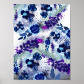 Poster Elégant bleu violet Fleurs de peinture Motif (Devant)