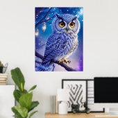 Poster Élégant bleu violet magique Chouette comique AI Ar (Bureau à domicile)