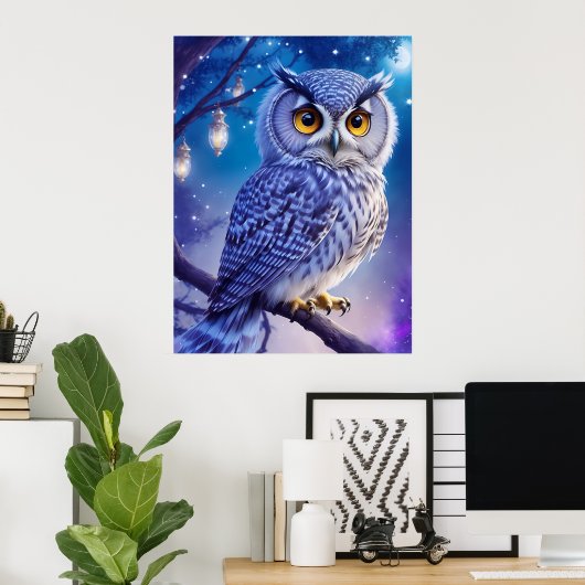 Poster Élégant bleu violet magique Chouette comique AI Ar (Bureau à domicile)