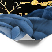 Poster Elegant Blue and Gold Flowers Birthday Party (Coin)