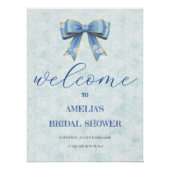 Poster Elegant Blue Bow Engagement Party Invitation (Devant)