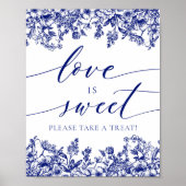Poster Élégant Blue Floral Love is Sweet Treat Favoriser (Devant)