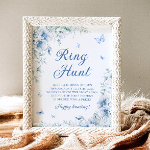 Poster Elégant Blue Floral Ring Chasse Fête des mariées J