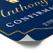 Poster Elégant Blue Gold Boys Confirmation Bienvenue (Coin)