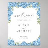 Poster Elégant Blue Hydrangea Floral Mariage Bienvenue (Devant)