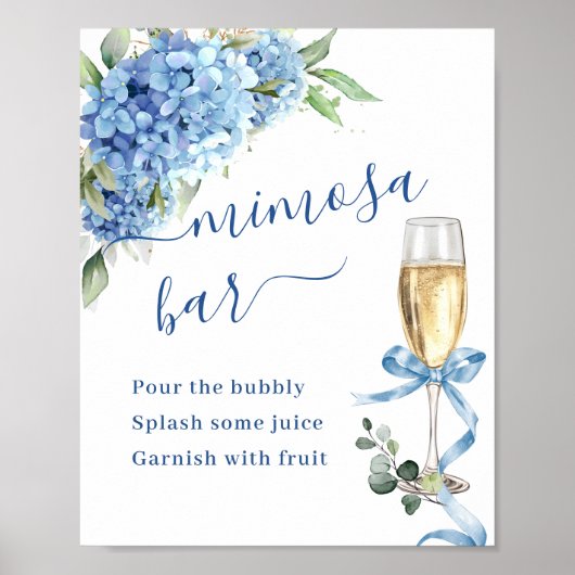 Poster Elégant Blue Hydrangea Mimosa Bar Weddin (Devant)