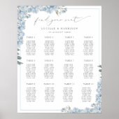 Poster Elégant Blue Hydrangeas Mariage Plan de siège (Devant)