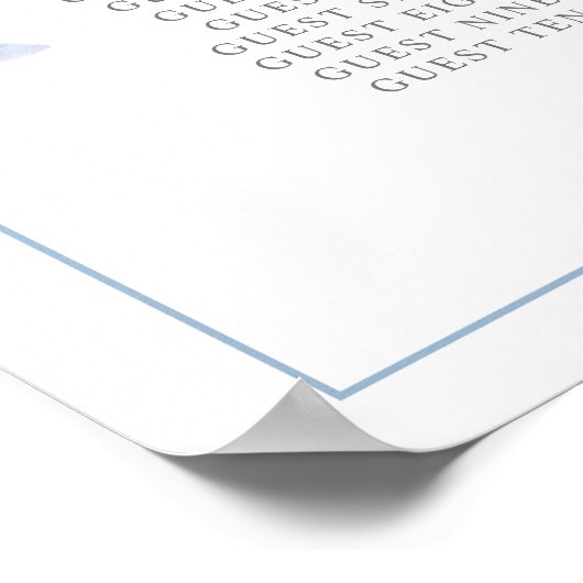 Poster Elégant Blue Hydrangeas Mariage Plan de siège (Coin)