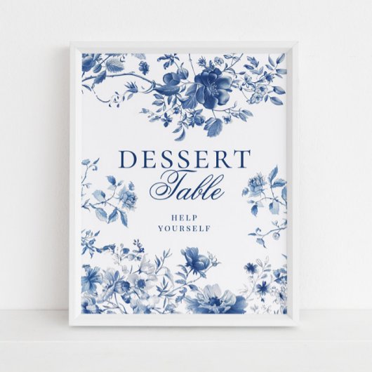 Poster Elegant Blue Toile Chinoiserie Dessert Table Sign