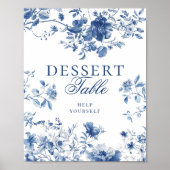 Poster Elegant Blue Toile Chinoiserie Dessert Table Sign (Devant)
