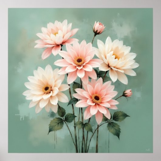 Poster Elegant Blush Chrysanthemum Art (Devant)