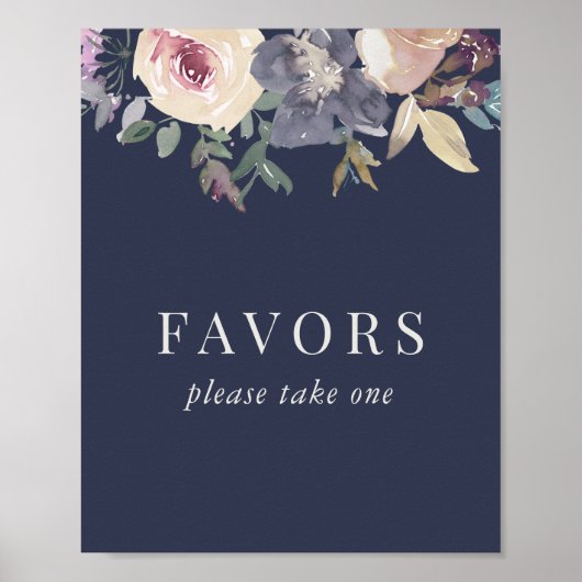 Poster Élégant Blush et Navy Floral Wedding Faveurs (Devant)
