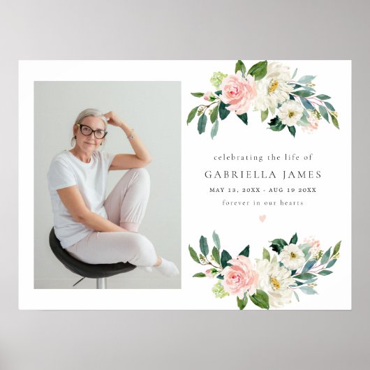 Poster Élégant Blush Floral Celebration of Life Funeral (Devant)